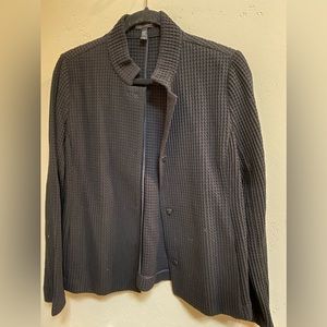 Black Eileen Fisher waffle knit jacket with snaps. Size Small / Petite